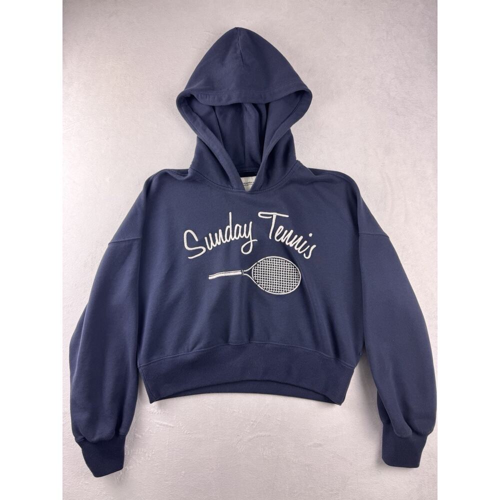 Abercrombie & Fitch Sunday Tennis Cropped Hoodie Navy Blue Graphic Women’s Small